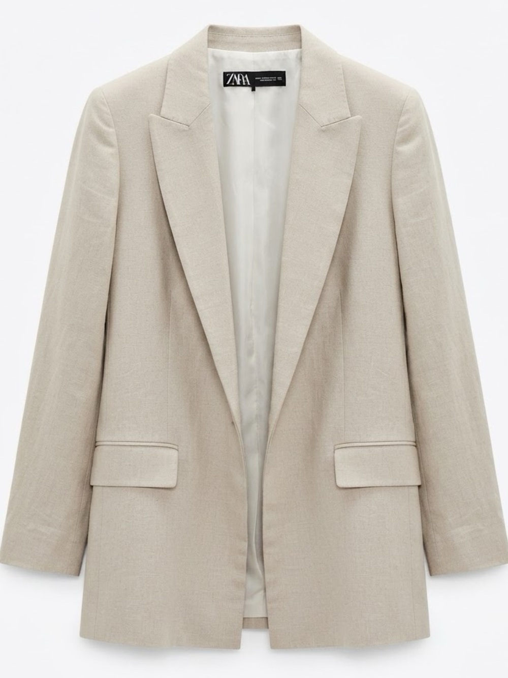 Zara Light Beige Linen-Blend Blazer Size XS Made in Morocco